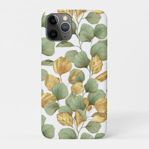 Capa Para iPhone 11 Pro Folhas verdes e douradas. Padrão