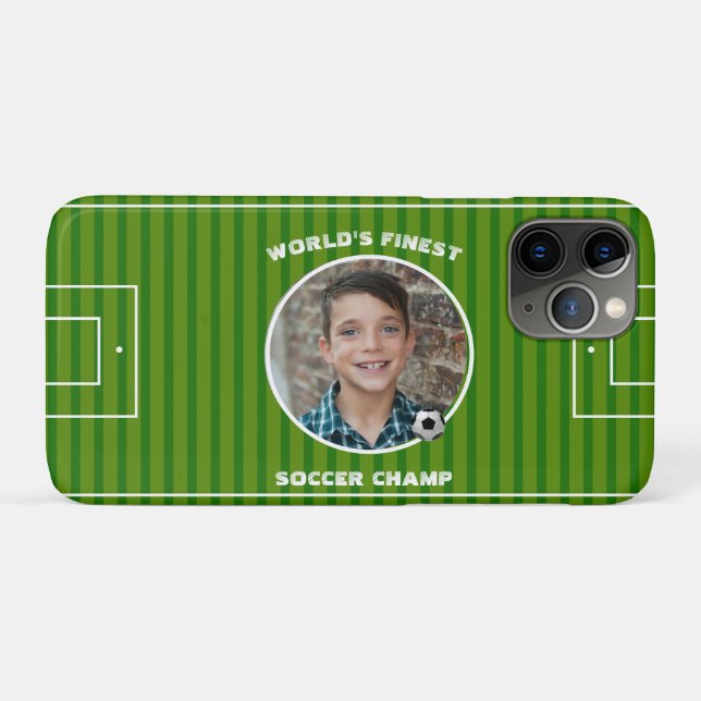 Capa Para iPhone 11 Pro Foto personalizada de campo do futebol verde moder (Verso (horizontal))