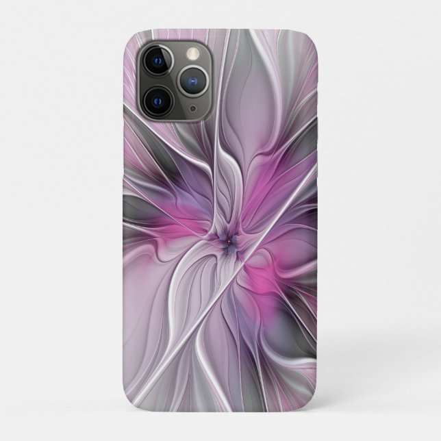 Capa Para iPhone 11 Pro Fractal Fractal Moderna Abstrato com Cinza Rosa Fl (Verso)