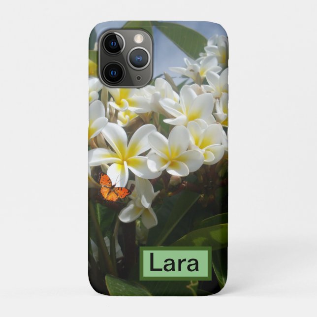 Capa Para iPhone 11 Pro Frangipanis Com Borboleta, Personalizada (Verso)
