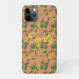 Capa Para iPhone 11 Pro Fruta de limão rosa com aquarela personalizada