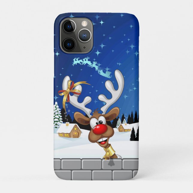 Capa Para iPhone 11 Pro Funny Reindeer Peeking Christmas Meme  (Verso)