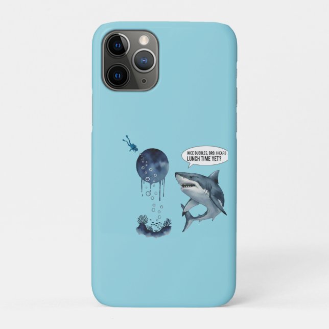 Capa Para iPhone 11 Pro Funny shark diver lunch time :nice bubbles bro (Verso)