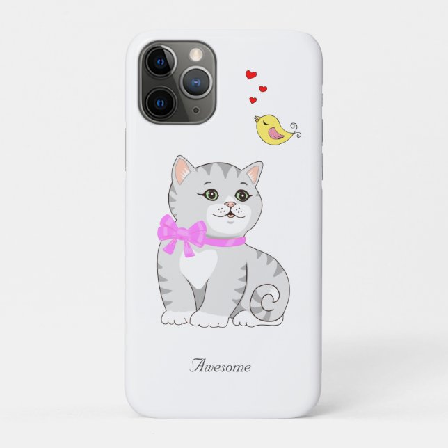 Capa Para iPhone 11 Pro Gatinho Malhado Fofo em Branco (Verso)