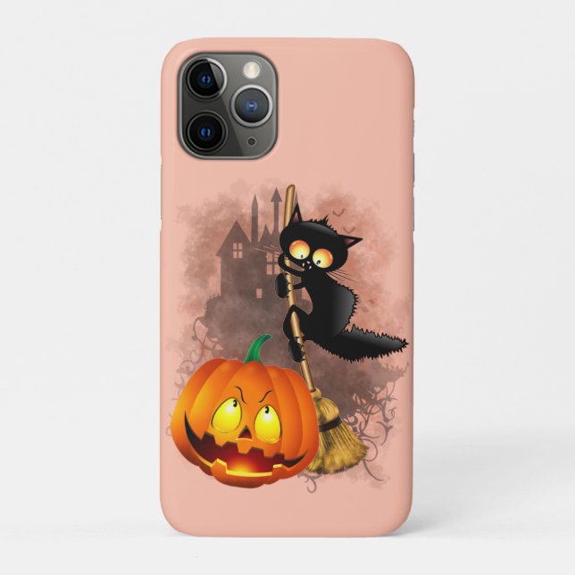 Capa Para iPhone 11 Pro Gato assustado com o personagem do Dia das Bruxas  (Verso)
