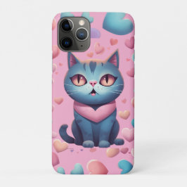 Capa Para iPhone 11 Pro Gato Azul Bonito Com Gato De Coração | Kawaii Vale
