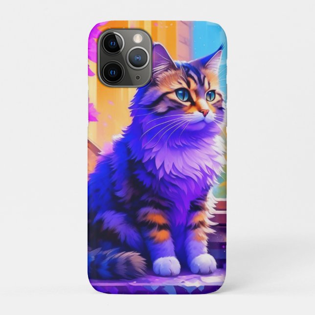 Capa Para iPhone 11 Pro Gato Bonito Sentado em Arte Windows Ai (Verso)
