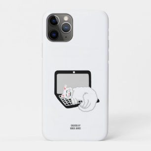 Capa Para iPhone 11 Pro Gato Branco Dormindo no Laptop Apple iPhone 11 Pro