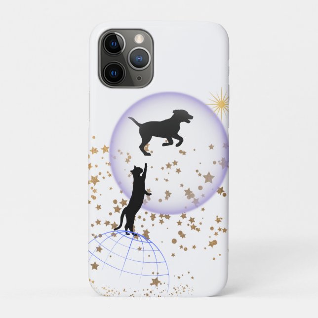 Capa Para iPhone 11 Pro Gato curioso e cão correndo (Verso)