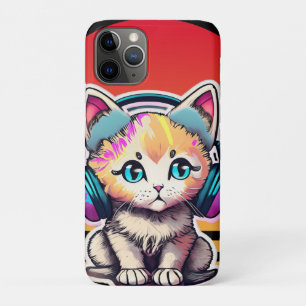 Capa Para iPhone 11 Pro Gato de bebê bonito com Fones de ouvido