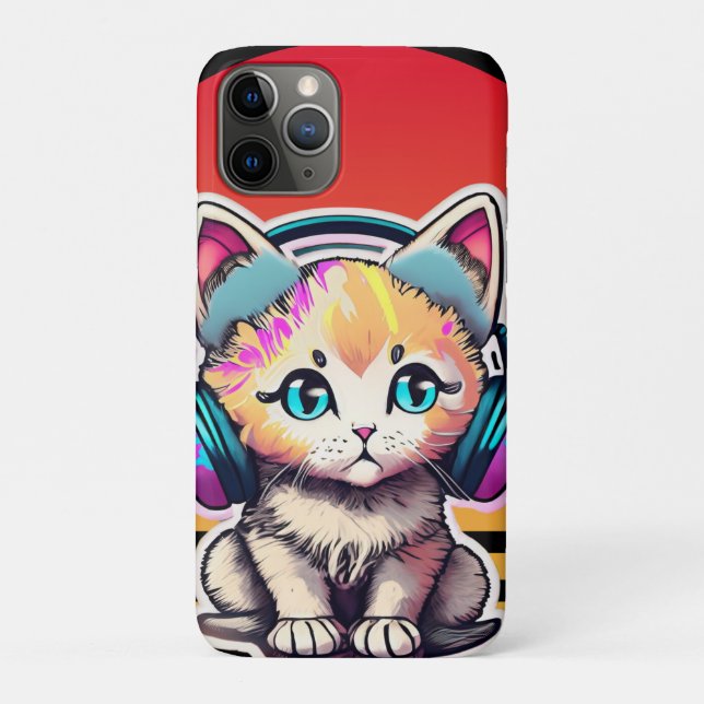 Capa Para iPhone 11 Pro Gato de bebê bonito com Fones de ouvido (Verso)