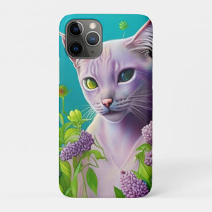 Capa Para iPhone 11 Pro Gato de Lilac Siamese em flores lilás em Teal