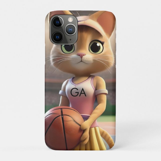 Capa Para iPhone 11 Pro Gato de Netball feminino (Verso)