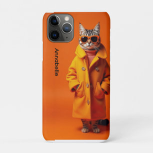 Capa Para iPhone 11 Pro Gato de Viagem Laranja Elegante