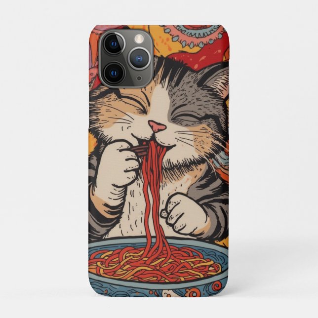 Capa Para iPhone 11 Pro Gato Fofo Comendo Ramen (Verso)