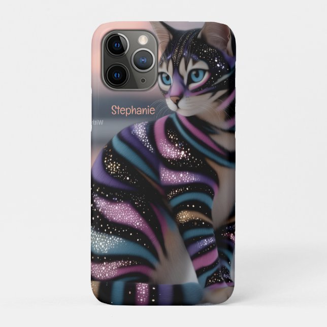 Capa Para iPhone 11 Pro Gato Fofo e Design de Nome Personalizado (Verso)
