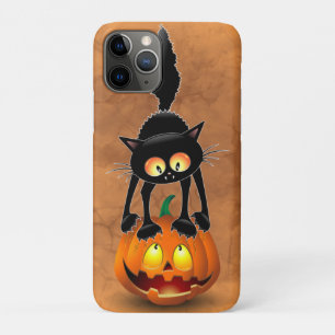Capa Para iPhone 11 Pro Gato Halloween Caricatura Assustada na Pumpkin