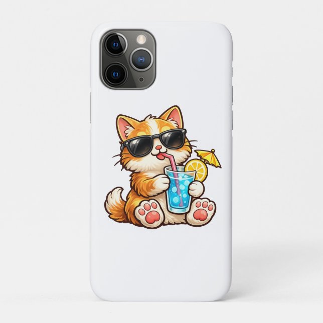 Capa Para iPhone 11 Pro Gato Legal de Verão (Verso)