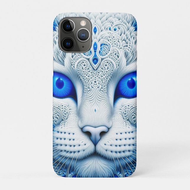 Capa Para iPhone 11 Pro Gato Místico Branco Arte Etérea de IA (Verso)