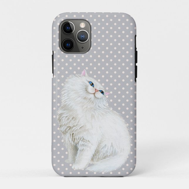 Capa Para iPhone 11 Pro Gato persa em cinzas e pontos brancos (Verso)