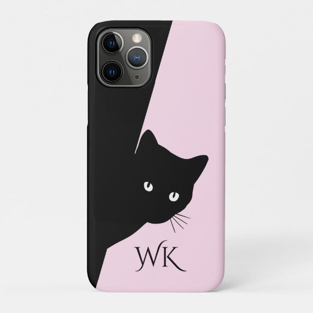 Capa Para iPhone 11 Pro Gato Preto Astuto Rosa (Verso)