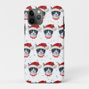 Capa Para iPhone 11 Pro Gato Preto e Branco de Natal Aquarela