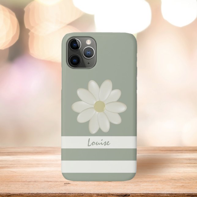 Capa Para iPhone 11 Pro Gelado de Gelado Gelado de Flor de Grelha de Gelad (Sage green and cream daisy phone case with space for your name)