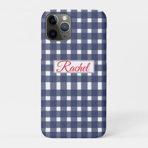 Capa Para iPhone 11 Pro Gingham Branco Azul Personalizado