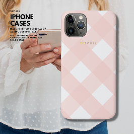 Capa Para iPhone 11 Pro Gingham Rosa Mínimo e Simples Moderno