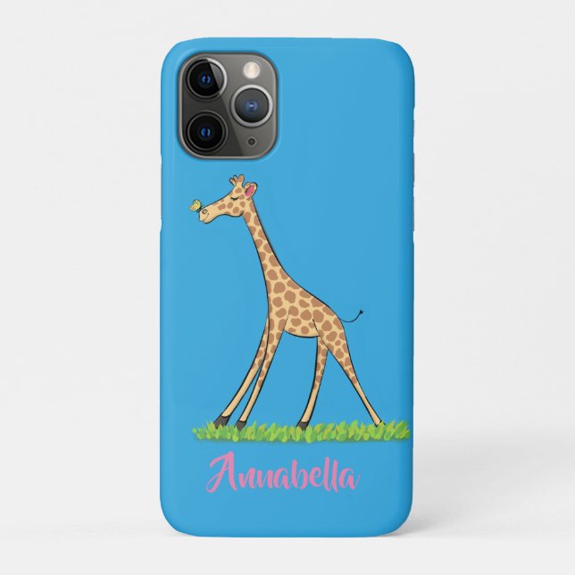 Capa Para iPhone 11 Pro Girafa bonita e feliz com cartoon de borboleta (Verso)