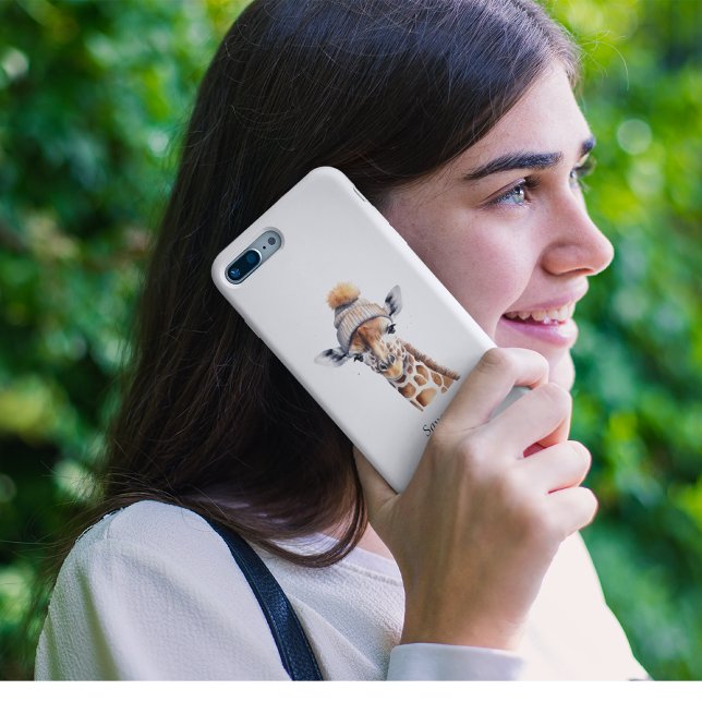 Capa Para iPhone 11 Pro Girafa vestindo chapéu de inverno personalizável P (Criador carregado)