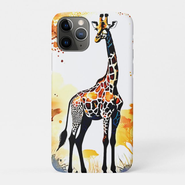 Capa Para iPhone 11 Pro Giraffe Savannah Art (Verso)