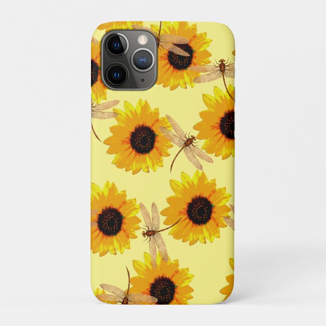 Capa Para iPhone 11 Pro Girassóis E Dragas, (Verso)