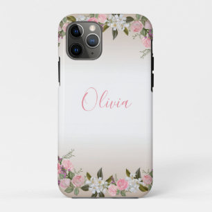 Capa Para iPhone 11 Pro Girly Pearls Floral Pink Name Glam