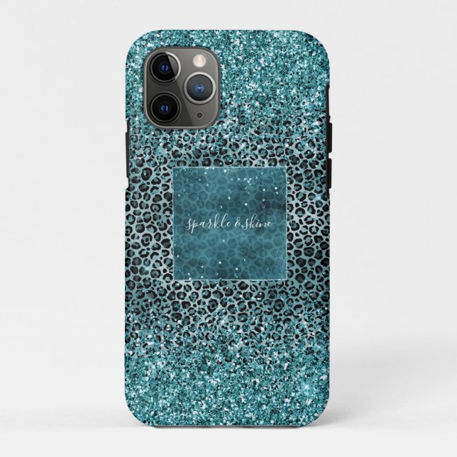 Capa Para iPhone 11 Pro Glam Turquoise Azul Azul-Leopardo - Impressão Líti (Verso)