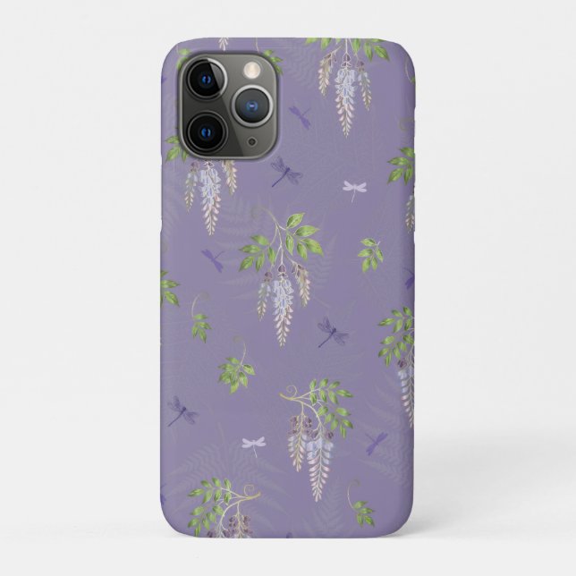 Capa Para iPhone 11 Pro Glicínias, samambaias e libélulas (Verso)