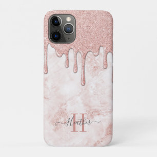 Capa Para iPhone 11 Pro Glitter de Grelha Dourada Girly Rosa