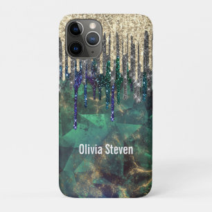 Capa Para iPhone 11 Pro Glitter dourado de turquesa verde-chic gota a mono