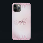 Capa Para iPhone 11 Pro glitter rosa ouro de monograma<br><div class="desc">letra de script exclusiva com brilho roxo rosa ouro feminino e texto elegante. Os recursos de texto podem ser personalizados.</div>