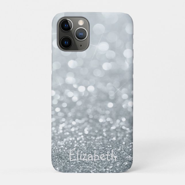 Capa Para iPhone 11 Pro Glittery Bokeh Elegante Girly Silver - Personaliza (Verso)