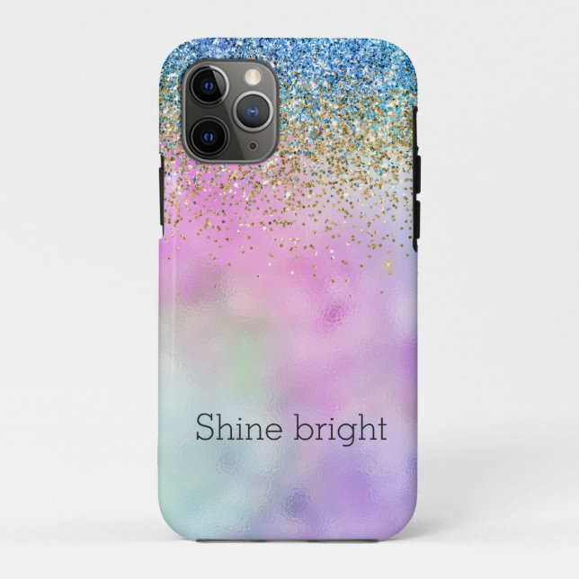 Capa Para iPhone 11 Pro Gold Aqua Glitter Purple Sparkle        (Verso)