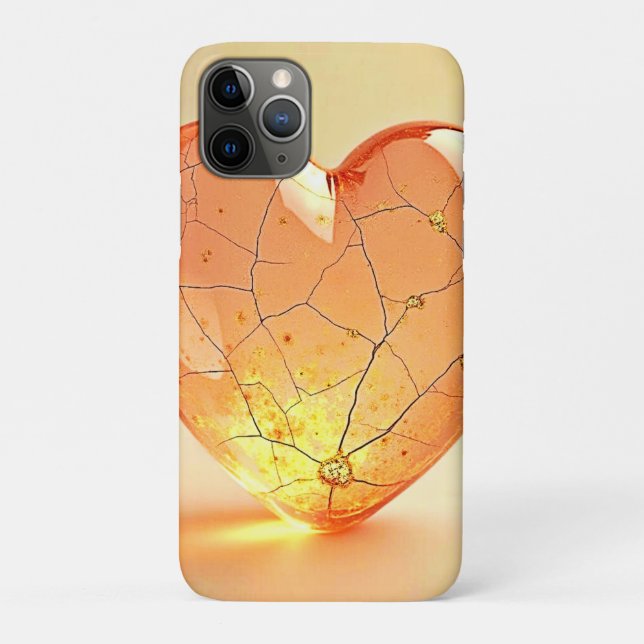 Capa Para iPhone 11 Pro Golden Cracked Heart Glow (Verso)