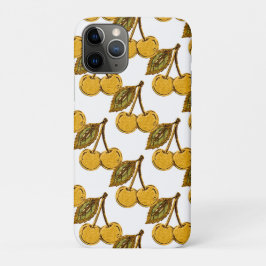 Capa Para iPhone 11 Pro Golden Metallic Cherries Pattern