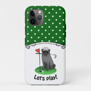 Capa Para iPhone 11 Pro Golf Pug Jogando Golfe (preto), Cachorro Bonito En