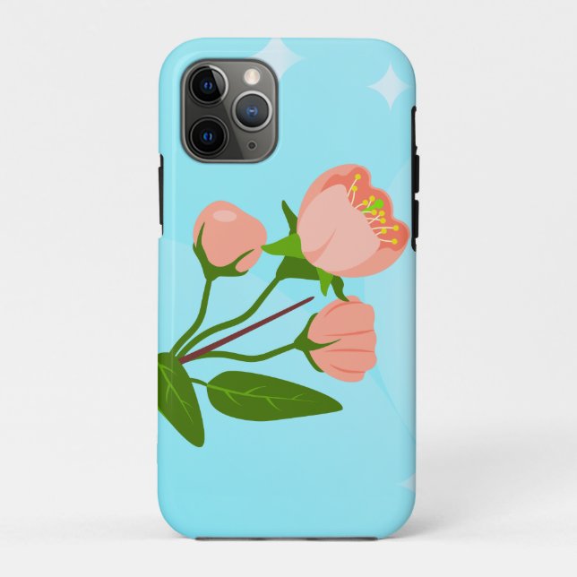 Capa Para iPhone 11 Pro Gradação do céu azul com ramificação primavera flo (Verso)