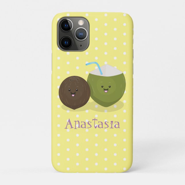 Capa Para iPhone 11 Pro Grátis feliz desenho animado de coconuts kawaii (Verso)