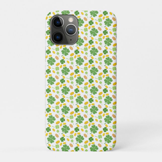 Capa Para iPhone 11 Pro Green 4 Leaf Clovers St Patricks Day Coins ​ (Verso)
