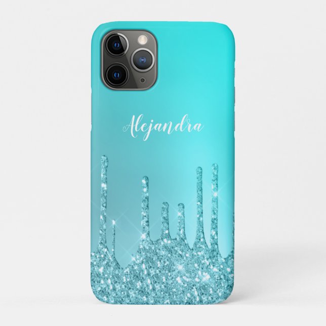 Capa Para iPhone 11 Pro Grelha azul esbelta e glitter (Verso)
