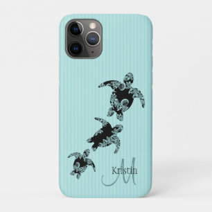 Capa Para iPhone 11 Pro Greve de Aqua de Tartaruga Marítima com Monograma