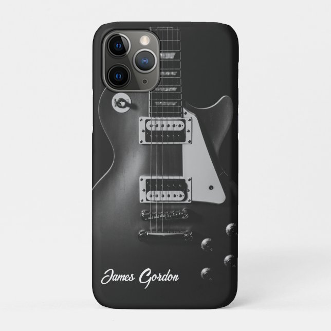 Capa Para iPhone 11 Pro Guitarra elétrica monocromática personalizada (Verso)